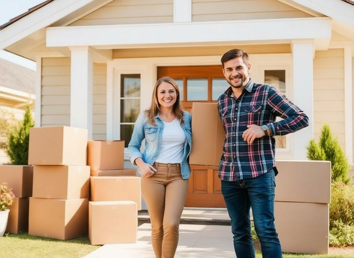 Happy customers on moving day with Kelowna movers from Horizon Moving